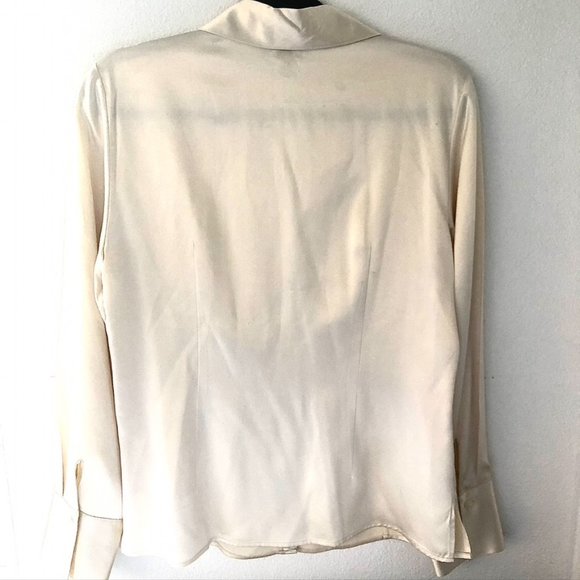 CLASSIQUES ENTIER Beige SILK Ruched Chest Long Sleeve Button BLOUSE M - Picture 2 of 7